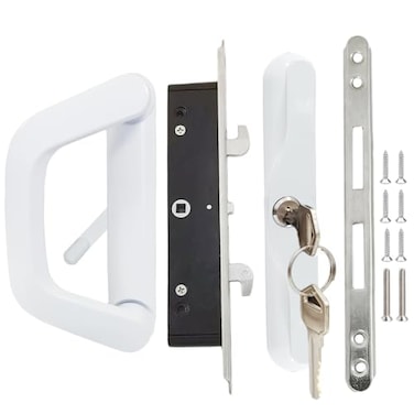 Augenweide Sliding Patio Door Handle with Mortise Lock and keys Key Cylinder and Keeper 41516 Hole Spacing Reversible DesignNonHanded 4 1516 Glass Door Replacement Handle Lock Need to Drill White