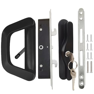 Augenweide Sliding Patio Door Handle with Mortise Lock and Keys Key Cylinder and Keeper 41516 Hole Spacing Reversible DesignNonHanded 4 1516 Glass Door Replacement Handle Lock Need to Drill Black