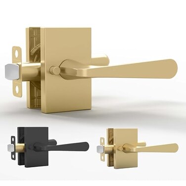 Mega Handles Serrano Privacy Door Handle 1 Pack Interior Reversible Gold Door Handle Heavy Duty Bed Bath Door Handles with Privacy Door Lock Fits All Standard Doors Satin Brass
