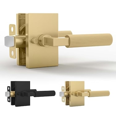 Mega Handles Ridge Privacy Door Handle 1 Pack Interior Reversible Gold Door Handle Heavy Duty Bed Bath Door Handles with Privacy Door Lock Fits All Standard Doors Satin Brass
