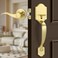 Gaurqiah Gold Front Door Handle Set with Passage Lever Deadbolt Not IncludedExterior Door Handleset for Single Cylinder or Smart Deadbolts Satin Brass