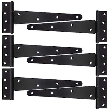 HLMOptimo Heavy Duty T Hinge Tee Hinge T Strap Hinge Shed Hinge Gate Hinge Barn Hinge Fence Hinge Door Hinge Wrought Rustproof All Size Black 6 pcs 10 inch