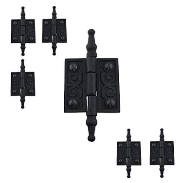 Renovators Supply Manufacturing Cabinet Door Hinge 2 in Black Wrought Iron Butt Hinge Victorian Steeple Tip Flush Mount Hinges with Hardware Pack of 6