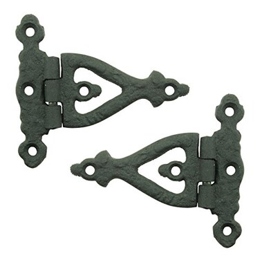 Renovators Supply Manufacturing Pack of 2 Cabinet Door Strap Hinge with Hardware 3 in Rust Resistant Black Wrought Iron Flush Mount Hinge for Cabinets