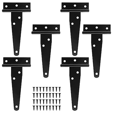 Murtenze 6Pack 4 Inch Black TStrap Shed HingeBarn Door Hinges Heavy Duty Gate Strap Hinge T Hinges for Barn Door Shed or Wooden Fences