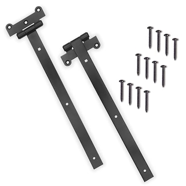DIYWorld Home Improvement Door Hinges Pack of 2 18Inch Matte Black Hinges 4mm Thick Barn Door Hinges Include 12 Black Coated Mounting Screws Heavy Duty Iron Gate Hinge