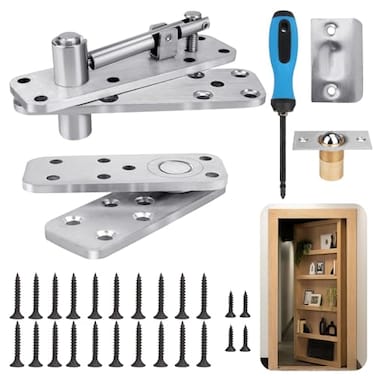 Onedaful Cuzofu Hidden Door Hinge Pivot 570lbs Heavy Duty Invisible Door Hardware for Secret Room Concealed Bookcase 360 Swing Door Hinge System Silver