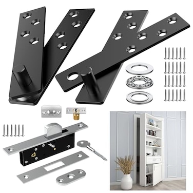 Pisman Door Pivot Hinges Heavy Duty 360 Hidden Hinge Kit for Secret DoorBookcase Advanced Lock Style Fits Murphy Bookshelf Wooden Bookshelf Concealed Cabinets Medium