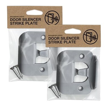 BrainExploder Door Silencer Strike Plate Flexible Noise Eliminating Fix for Loud Latches Fits with No Modifications Stops Slamming 20 dB 4X Quieter GrayTwo Pack