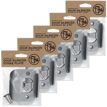 BrainExploder Door Silencer Strike Plate Flexible Noise Eliminating Fix for Loud Latches Fits with No Modifications Stops Slamming 20 dB 4X Quieter GrayFive Pack