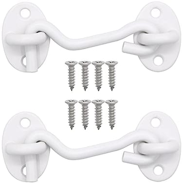 QJZXUEZHEN 2Pcs 3 inch Barn Door Lock Cabin Hook Eye Latch Gate Door Swivel Window Door Hook with Mounting Screws White