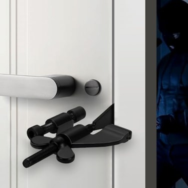 INIRET 2 Pack Black Adjustable Heavy Duty Portable Door LockSecurity Device for Enhanced Safetyfor HomeTravelHotelsApartments Prevents Unauthorized EntryNo DrillSilicone Protector Caps Included