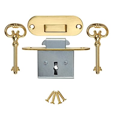 UNIQANTIQ HARDWARE SUPPLY Rounded Full Mortise Lock wTwo Skeleton Keys for Roll Top Desk Antique Furniture Hardware UA032L