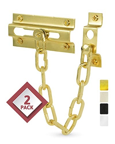 JD Jack N'Drill Jack NDrill 2 Pack Door Chain Lock Exclusive Chain Door Lock with Extended Chain Length 100 Child Proof Safety Heavy Duty Chain Locks for Inside Door and Extra Front Door Lock Brass Pl
