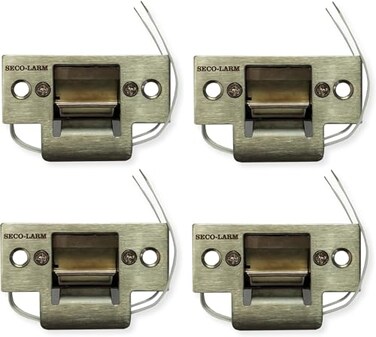 Seco-Larm SecoLarm SD991AD1Q Pack of 4 Mini NoCut Electric Door Strikes Indoor Use Converts Cylindrical Lock Sets Into an Electronic AccessControlled Locking System Stainless Steel Keeper