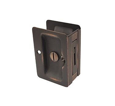 QCAA Premium Quality Solid Brass Rectangular Pocket Sliding Door Pull Privacy Lock 314X214 Aged Classic Bronze 1 Pack Made in Taiwan