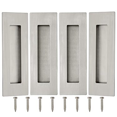 Malimali 6 Inch Recessed Finger Flush Pulls for Barn Pocket Door Closet Sliding Door Handle Brushed Stainless Steel Rectangular Door Pulls Hardware4 Pack