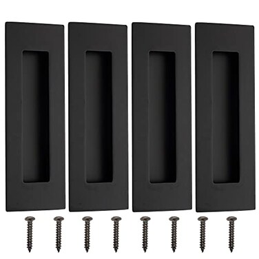 Malimali Recessed Finger Flush Pulls 6 Inch Matte Black Stainless Steel Rectangular Door Pull Hardware 4 Pack for Pocket Closet Sliding and Barn Door