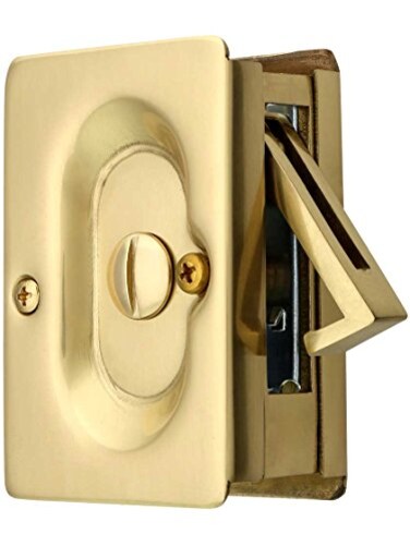 Emtek Premium Quality MidCentury Pocket Door Privacy Lock Set in Polished Brass