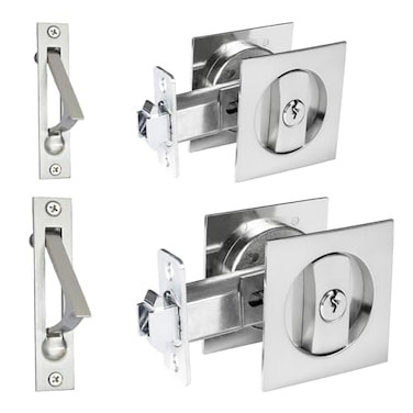 Dontay Keyed Pocket Door Lock with Pull HandleFlush Mount Recessed Knob238 inch BacksetSquare Bed Bath Hardware Fit Sliding Barn Interior Door Thickness 138 to 2316 inchBrushed Nickel2