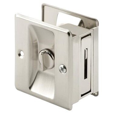 PRIME-LINE PrimeLine N 7239 Pocket Door Privacy Lock with Pull Replace Old or Damaged Pocket Door Locks Quickly and Easily Satin Nickel Single Pack