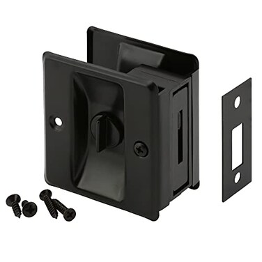 PRIME-LINE PrimeLine N 7578 Pocket Door Privacy Lock with Pull Matte Black Finish Single Pack