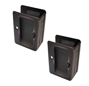 QCAA Premium Quality Solid Brass Rectangular Pocket Sliding Door Pull Passage Lock 314X214 Aged Classic Bronze 2 Pack Made in Taiwan