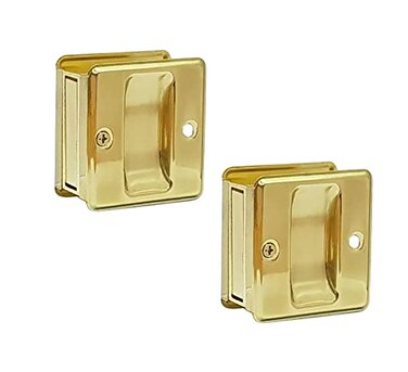 QCAA Solid Brass Sliding Door Pull Passage Door Pocket Polished Brass 2 Pack