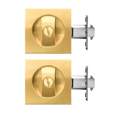 senharvest Pocket Door LockPrivacy Door Hardware Suitable for Bathroom Bedroom etc Recessed 2 Sided 2 38 Backset Invisible Hardware for 1 38 to 2 316 Thickness Door Gold2Pack Privacy Lock
