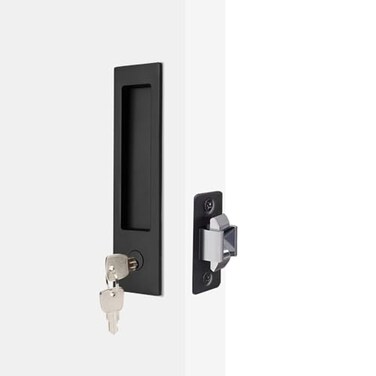 Dontay Pocket Door Handle Modern Rectangular Keyed Entry Function BedBath Pull Latch Recessed Sliding Door Hardware for 1 38 to 2 316 Thickness Keyed Entry Lock Matte Black 2 Pack