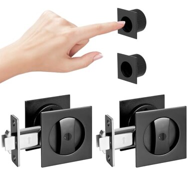 Aesytava Black Pocket Door Hardware 2 38 Backset Matte Black Pocket Door Lock for Bathroom Heavy Duty Solid Square Pocket Door Hardware2 Pack