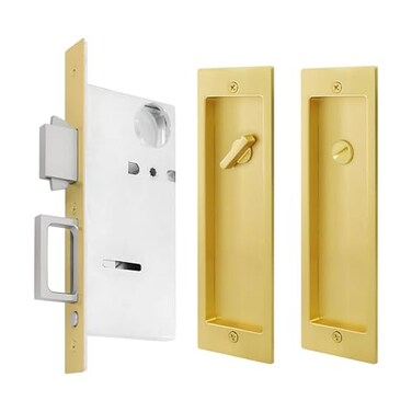 senharvest Pocket Door LockModern Rectangular Pocket Door Hardware Finger Flush Pulls with Edge Pull for Pocket Doors Sliding DoorsFolding Doors etc Gold Privacy Lock