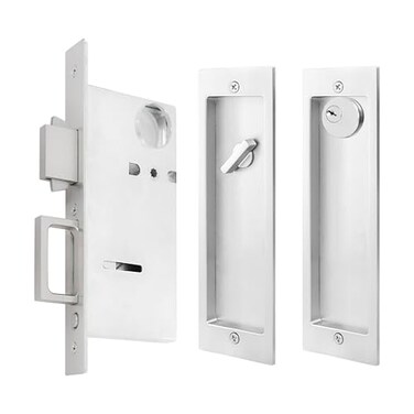 senharvest Pocket Door LockModern Rectangular Pocket Door Hardware Finger Flush Pulls with Edge Pull for Pocket Doors Sliding DoorsFolding Doors etc Sliver Keyed Lock