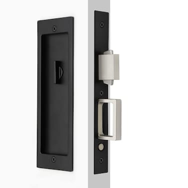 Dontay Pocket Door Privacy Lock AllinOne Design with Edge Pull Handles Recessed Mortise Latch for Sliding Doors PopUp Handle Fits 138 to 2316 Thick Doors BedBathNo KeyMatte Black