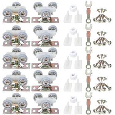 Li-TianFeng 10pcs Sliding Pocket Door Hardware Top Hanger Rollers Wheels Assembly Fit Johnson Part 1125 1500 Hardware Kit Wrench and Screws Include