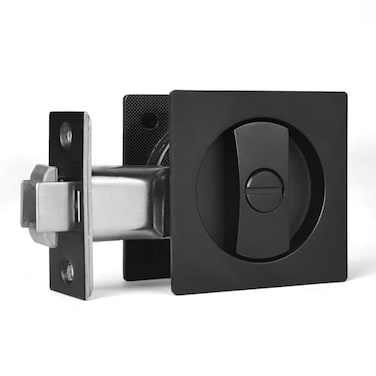 Dontay Pocket Door Privacy Lock Flush Handles 238 Backset BedBath Latch Recessed Knob Hardware for 1 38 to 2 316 Thickness Door Excluding Edge Pull Matte Black Square 1 Pack