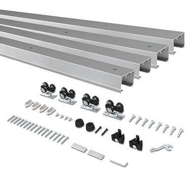 BarnBase 12FT Double Pocket Door Track Kit 2 Sets of 687 Spliced Rail Suitable for Double Door Width 4872Single Panel 2436 Slide Quietly and Smoothly Easy to Install