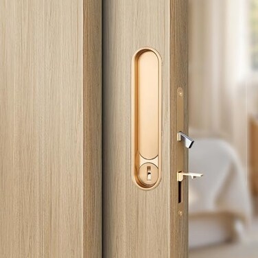 Hoconnie Pocket Door Handle Lock with Edge Pull Privacy Sliding Door Lock Recessed Sliding Door Hardware for 1 12 1 1516 Thickness Door Gold