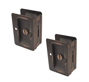 QCAA Premium Quality Solid Brass Rectangular Pocket Sliding Door Pull Privacy Lock 314X214 Aged Classic Bronze 2 Pack Made in Taiwan