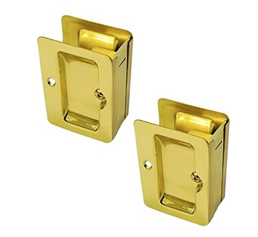 QCAA Premium Quality Solid Brass Rectangular Pocket Sliding Door Pull Passage Function 314X214 Polish Brass 2 Pack Made in Taiwan