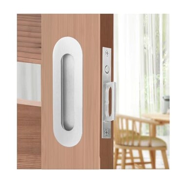 Fihatokus Pocket Door Pull 6 Inch with Push Release Edge Flush Mount Stainless Steel Oval Hardware Set for Sliding Doors Brushed Silver Finish 2 Handles 1 Edge Pull