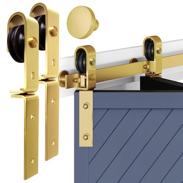 Rio Salto Gold Bifold Sliding Barn Door Hardware Kit Heavy Duty Metal Track System with Matching Knobs Gold BiFold Barn Door Bifold Closet Doors BiFolding 40 Track for 2 Doors 2 Rollers No Door