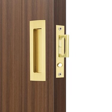 Dontay Sliding Pocket Door Handles 304 Stainless Steel Non Locking Pocket Door Hardware Recessed Flush Finger Pulls Heavy Duty Edge Pull with Pop Out Ring Pull Satin Brass 1 Set 472 Inch