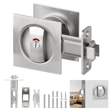 Isamant Pocket Door Privacy Lock with Indicator Keyless Sliding Door Latch Pull Handle Zinc Alloy Waterproof Pocket Door Locks for Bathroom
