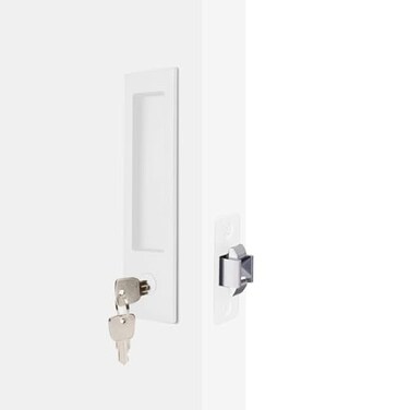 Dontay Pocket Door Handle Modern Rectangular Keyed Entry Function BedBath Pull Latch Recessed Sliding Door Hardware for 1 38 to 2 316 Thickness Keyed Entry Lock White 2 Pack