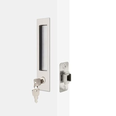 Dontay Pocket Door Handle Modern Rectangular Keyed Entry Function BedBath Pull Latch Recessed Sliding Door Hardware for 1 38 to 2 316 Thickness Keyed Entry Lock Brushed Nickel 1 Pack