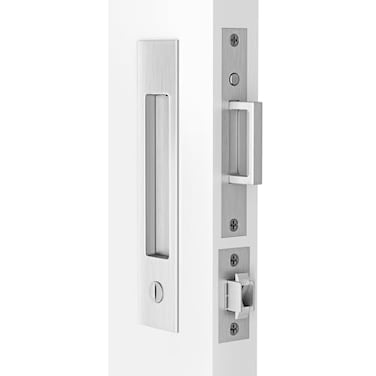 Dontay Pocket Door Handle and Edge Pull Narrow Modern Rectangular Keyed Entry Function Recessed Sliding Door Hardware for 1 38 to 2 316 Thickness Door Privacy Lock Brushed Nickel 1 Pack