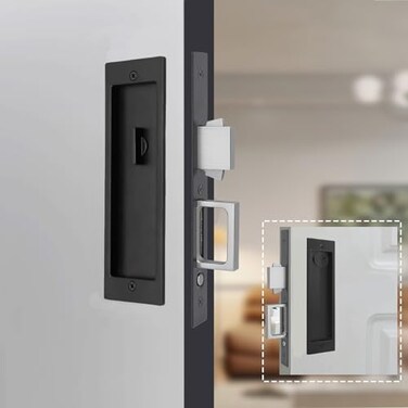 AcxdJnye Pocket Door Lock Hardware with Pull Sliding Door PopUp Handle Privacy Pocket Door Lock HardwarekeyedBlack