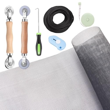 TOOLTRIZ Windows Screen and Screen Door Repair Kit 48x118 Fiberglass Mesh Gray with Rolling ToolHookRulerCutterSpline Window Screen Sliding Screen Door Replacement for Windows