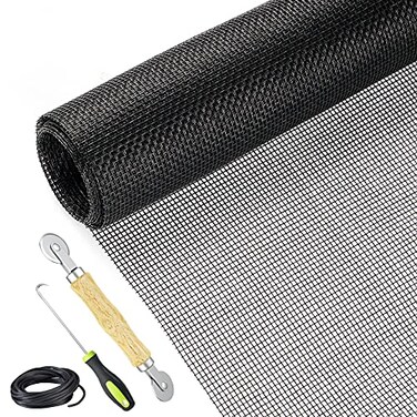 Lengtimo Screen Repair Kit Easy DIY Project 59 x 106 Fiberglass Screen Mesh with Rolling Tool and Screen Retainer Spline Screen Replacement kit for Windows Sliding Doors and Patio Screens 59 x 106 Bla